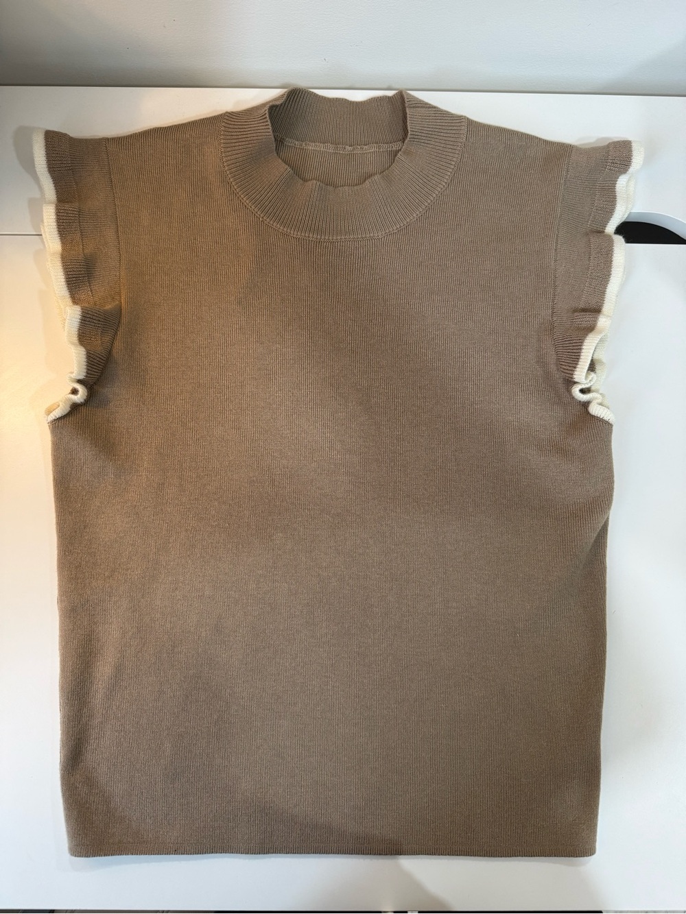 Sleeveless Ruffle-Trim Knit Top - Brown